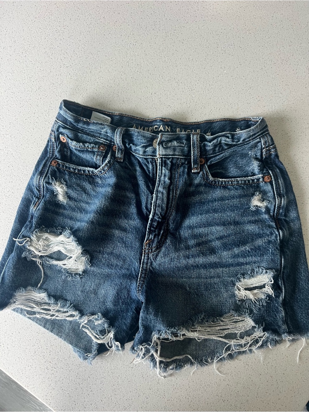 American Eagle Outfitters Distressed Dark Blue Denim Cutoff Shorts